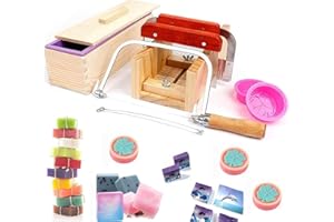 JasCherry Taglierina di Sapone Handmade Set - Scatola Fai da Te per la Fare di Sapone - Soap Cutter Strumenti Regolabile Scatola di Legno + 3 Coltello Dritto + 2 Stampo Rotondo in Silicone #8