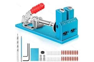 CARAMOTE Pocket Hole Jig Kit Dual Column Drill Hole System Set Adjustable Woodworking Clamping Jig Drilling Guides Pocket Hole Screws Tool