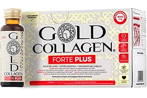 GOLD COLLAGEN New Forte Plus - Complemento con 8g de Colágeno Marino Hidrolizado y Biotina para el Cabello para Piel y Sistema Inmunitario, Vitamina C y Ácido Hialurónico, 1 Caja x 10 Botellitas 50 ml