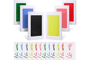 Outus Kit di 18 Pezzi per Impronta di Mano e Impronta per Bambino Senza Inchiostro 6 Tamponi di Inchiostro Sicuro per Mani e Piedi e Impronta di Zampa di Cane e 12 Carte di Stampa da Neonati (S)