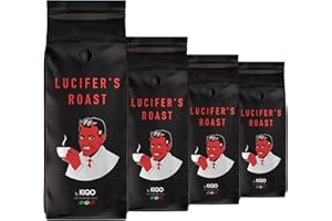 KIQO COFFEE & TEA LUCIFERS ROAST Caffè di KIQO dall'Italia - caffè forte - bassa acidità - con 571 mg di caffeina - 100% Robusta (chicchi di caffè, 4x1kg)