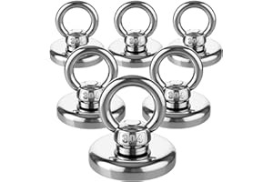 KYGNE Stark Neodym Ösenmagnet, Zugkraft 95LB(43KG) Starke Neodymium Magnet runder Seltenerdmagnet N52 Magnet Hake mit Senkloch-Augenschraube für Magnetfischen, Schatzsuche, 32 mm Durchmesser, 6pcs