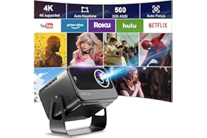 [Auto Focus/Keystone] HIPPUS Smart Projector 4K with Android 9.0 1080P Native, Portable Projector with Rotating Bracket, WiFi 6 and Bluetooth Object Avoidance, Video Projector for Home Cinema, Grey