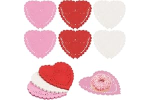 Songjum 200 Pezzi Valentine Heart Dolies Cuore a Forma di Carta Doilies Whith Pizzo per San Valentino Artigianato Matrimonio Torte di Compleanno Desserts Tavola Decorazione Cibo (Colori Assortiti)