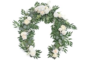 Ling's Moment Blumengirlande - 6FT Eukalyptus & Rose - Schatz Tischdekoration für Hochzeitsempfang, künstliche Blumengirlande für Mantel