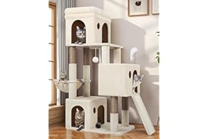 Globlazer Árbol Rascador Beige para 2-4 Gatos con 3 Grandi Nidos 40 * 33 * 35cm, Plataformas, Tabla Rascar Sisal, Cesta, Juguetes, Estable Torre Rascador Alto 133 cm para Gatos Grandes (F52B, Beige)