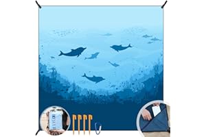 ‎DEWUR DEWUR Beach Blanket, Sand-Free XXL Beach Towel, Waterproof Beach Mat, Picnic Blanket, Large for Holidays, Beach, Camping, Travel (300 x 290 cm, Sea Fish)