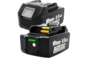 HTONGD Batería de Repuesto 8Ah Li-Ion para batería Makita 18V - 8000mAh Compatible con BL1860B BL1840 BL1830 BL1815 BL1835 BL1850B BL1845 194205-3 LXT-400 con indicador LED (2 Unidades)