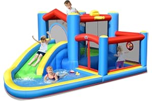 DREAMADE Château Gonflable pour 3 Enfants 3-12 Ans, Charge Max. 90KG, Maison de Jeux Géante avec Toboggan, Piscine,Trampoline,400 x 310 x 192 cm pour Intérieur & Extérieur (sans Gonfleur)