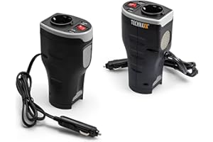 Technaxx Allemagne Convertisseur de Voiture avec 2 Ports USB pour Charger appareils électroniques Arrêt Automatique de sécurité 12 V DC - 230 V AC Protection surchauffe surtensions TE13 Noir