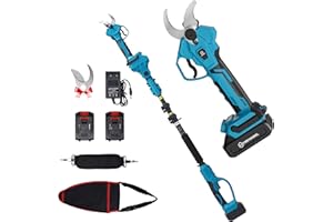 VERYMODEL Forbici Potatura Batteria con Asta Telescopica, 10-40mm Kit Forbici Potatura Con 21V 2x4000mAh, Motore Brushless, Display Digitale, Cesoie Elettriche per Giardinaggio, Alberi