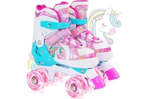 OLYSPM Pattini a Rotelle Bambina,Pattini a 4 Ruote Regolabili in 4 Misure con 8 Ruote Lampeggianti per Ragazzi,Ragazze e Principianti
