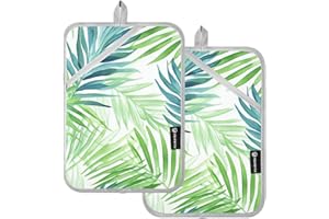 MNSRUU Topflappen-Set mit tropischen Blättern, Baumwolle, hitzebeständig, für Küche, Kochen, Backen, Grillen, 17,8 x 25,4 cm, Grün, 2 Stück