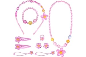 MUXIJIA Ensemble de bijoux pour filles - Bijoux pour enfants - Petites filles - Collier - Anneau - Boucles d'oreilles - Pinces à cheveux pour enfants - Bijoux fantaisie - Cadeau à habiller - Pretend Play
