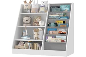 HIRONPAL Kids Bookshelf Children Bookcase with Five Layer Sling Baby Wooden Storage Book Rack, Book and Toy Organizer Cabinet for Nursery, Toddler Room, Playroom, Bedroom, Living Room, Classroom (White)