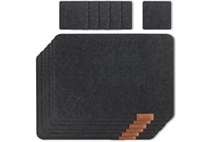 UNICTOP Tischsets Filz Platzsets Abwaschbar 40x32 cm Tischsets Abwischbar Platzset 12er Set,6er Filzuntersetzer Platzdeckchen+6er Glas Untersetzer,Grau