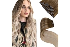 LaaVoo Extension Capelli Veri Clip 5pcs 70g 45cm Balayage Marrone Chiaro a Biondo Cenere e Bionda Platino Extension Clip Capelli Veri Lisci Estensioni Dei Capelli Umani Reali #8/18/60