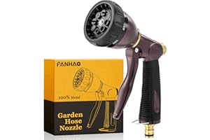 FANHAO Heavy Duty Garden Hose Pipe Spray Gun, 100% Metal Hose Gun with 8 Spray Patterns, High Pressure Hose Nozzle with Non-Slip Grip for Watering Plants & Lawns, Washing Cars & Pets -Bronze