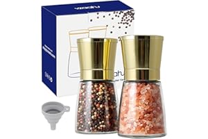 Vzaahu Salt and Pepper Grinders 2 Set with Ceramic Core Cinnamon,Adjustable Coarseness,Color Gold,Portable,Refillable Spice Mills,Home Kitchen Birthday,Housewarming Gifts