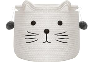 INOUGH YFNHOME Aufbewahrungskörbe aus Baumwollseil mit Griffen, Aufbewahrungskorb Katzenkorb Kinder Spielzeugkorb, Geschenk-Korb für Katze Kätzchen Spielzeug-Box (Katze)