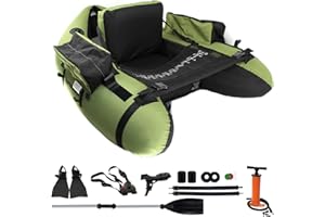 byhsports Fishing Float Tube with Adjustable Backpack Straps, Storage Pockets, Fish Ruler, Fly Fishing Boat with Pump, Oar, Rod Holder and Mount, Fins, 350LBS Load Bearing Capacity, FT003,Green