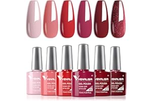 ‎V VENALISA VENALISA Gel Nagellack Set 6 Farben UV Nagellack Natur Rot Rose Lila Dunkelrot Glitzer Gel Nail Polish für Nägel DIY Nail Art Maniküre Salon Nagel Gelnägel Set mit Geschenkbox Maniküre Set