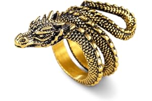 U7 Bague Dragon Homme en Acier Inoxydable/Plaqué Or Taille 54-72mm Punk Style