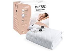 Imetec Scaldasonno Adapto maxi coprimaterasso matrimoniale 195x165 cm, Basso consumo, Riscaldamento rapido, Temperatura personalizzata, Tessuto anallergico trapuntato, Doppio comando, 6 temperature