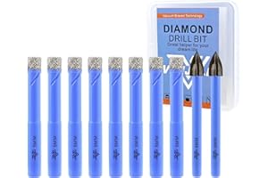 VENJELD Dry Diamond Drill Bits Set - 8mm 8Pcs Tile Hole Saw Kit and 2Pcs 8mm Carbide Drill Bit for Ceramic Porcelain Tile Marble Granite - Round Shank with Storage Case