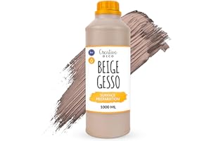 Creative Deco 1L Beige Gesso Acrylic Primer | Paint Undercoat Medium | Paint Base for Paper, Glass, Wood, Concrete | Professional Painting Surface Preparation | Non-Yellowing