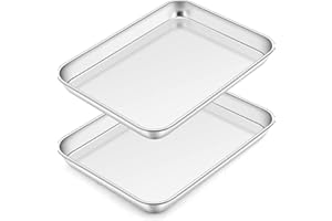 Homikit Blacha do pieczenia, 2 sztuki, stal nierdzewna, mini, prostokątna, do pieczenia i smażenia, zdrowa, nadaje się do mycia w zmywarce, 23 x 17 x 2,5 cm