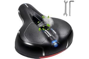 MSDADA Selle de vélo Confortable rembourrée Souple en Mousse à mémoire de Forme avec Double balles en Caoutchouc Absorbant Les Chocs - pour vélos d'intérieur/d'extérieur avec Bande réfléchissante