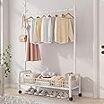 Lukzer MGR-001 Metal Garment Rack with Wheels & Bottom Shelf – 1-Rod Cloth Stand for Hanging Clothes, Bags & Storage | Multi-Functional Closet Organizer with Mesh Design (173 x 90 x 35 cm, White)