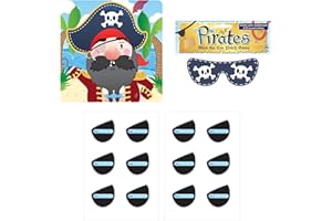 D.A.Y. Republic Stick the Eyepatch on the Pirate, Party Games for Kids, Perfect Party Favours Pin Game Includes Blindfold, Stickers, and Backdrop Poster, Party Supplies Decoration (Pirate Themed)