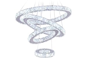 FINKTONGLAN LED arañas de luz cristalina moderno comedor moderno sala de estar luz luz luz suspendida iluminación 4 anillos arañas de acero inoxidable contemporáneo (Cool white)