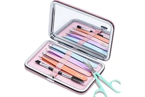 LEIPPLE Pinzette Set 6Pcs für Frauen - Präzisions Pinzetten mit Reiseetui - Edelstahlpinzette für Augenbrauen mit Schere, Spiegel für Eingewachsene Haare