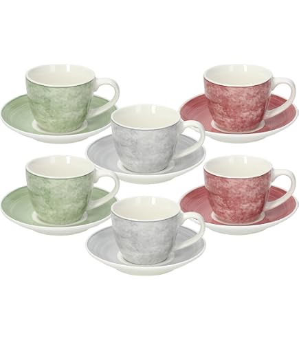 Tognana Kubik Blu Rosso Servizio 6 tazze Caffè in Finissima Porcellana