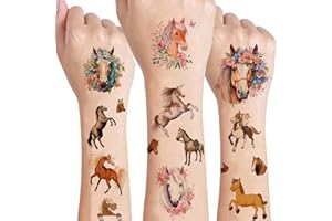 Kinretixia® 2 Blätter Pferdemuster tattoo set kinder, pferde mädchen geschenkpferde Mädchen Geschenk, Temporäre Tattoos, Hochwertige und Langlebige Tattoos
