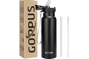 GOPPUS 750ml/26oz Stainless Water Bottle with Straw Double Wall Insulated Bottles with Strap Reusable Vacuum Thermal Flask Leakproof Keep Cold Drinks Bottles with Flip Top Lid for Men Women BPA Free
