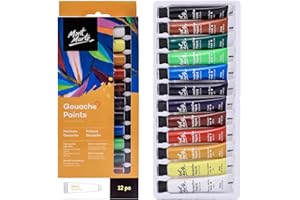 Mont Marte Gouache Set – 12 Stück, 12 ml Tuben – Ideal für Gouachemalerei – Brillante, lichtechte Gouache Farben mit großer Deckkraft