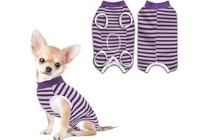 PawSailor Combinaison de Récupération Chien Femelle et Mâle Rayé, Combinaison Médicale pour Chien, Gilet de Récupération Chirurgicale pour Animaux en Coton Doux, Protection des Plaies, Violet XS