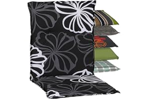 Beo Coussin d’extérieur Dossier Bas résistant aux UV Barcelona | Fabriqué en UE | Coussin pour Chaise de Jardin Lavable | Coussin pour Fauteuil de Jardin Respirant | Fleur Noir Blanc