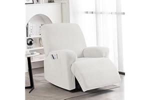 KinCam Funda Sillon Relax reclinable, Funda para Sillón Relax de Jacquard, Funda Sillon orejero Funda Elástica con Bolsillo para Perros y Mascotas, Suave y Lavable Funda Sofa 1 Plaza Crema