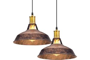 iDEGU 2 Pezzi Lampadario a Sospensione Vintage Industriale 27cm Plafoniera in Metallo E27 Lampadario Soffitto Retro Lampada a Sospensione per Cucina Salotto Sala da Pranzo Cameretta (Ruggine)