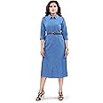 Aprika Cotton Denim Dress for Women with Stretchable Leather Belt