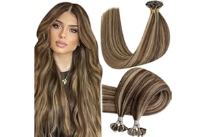 Hetto Extension Kératine Cheveux Naturel Chatain Extension Chaude Cheveux Humain Brun Foncé Mixte Caramel Blond #4/27 U-tip Extension Remy Cheveux Invisible 16 Pouces 1G/Mèches 50G/Paquet