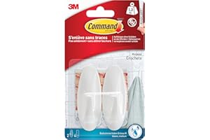 Command Crochet Design Plastique Blanc Moyen avec Languettes Résistantes à l'Eau, 2 Crochets Moyens Blancs 4 Languettes 1,4 kg, Medium