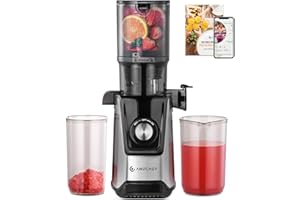 AMZCHEF Extracteur de Jus Lent 118MM – Pression à Froid Silencieux, Fonction Inverse et Filtre Double Couche – Pour Fruits et Légumes Entiers, 180W, Facile à Nettoyer