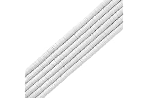 AUGSHY 2100 Pcs Clay Beads Colorful Round Handmade Heishi Jewelry Making Beads Polymer Flat Beads for Necklace Jewelry Bracelet Earring Pendant and Anklet Craft Making (6mm,White)