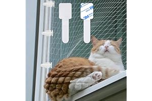 TenaLucy 60 Piezas Sujeción para Red de Protección Felina,Exteriores Cinta Red de Fijación para Gatos Ganchos Adhesivos para Red de Gatos para Balcón Sin Taladrar Modelo 3M,para Red de Gatos